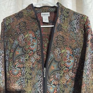 Vtg Bonworth Woven Tapestry Paisley Zip Up Blazer Jacket Womens XS FALL TONES